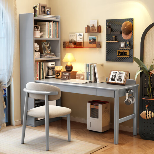 Ningzao solid wood corner desk bookshelf combination desktop computer desk simple home student writing desk study table walnut color # desk with side bookshelf 144cm*60cm*75cm desktop length 120cm