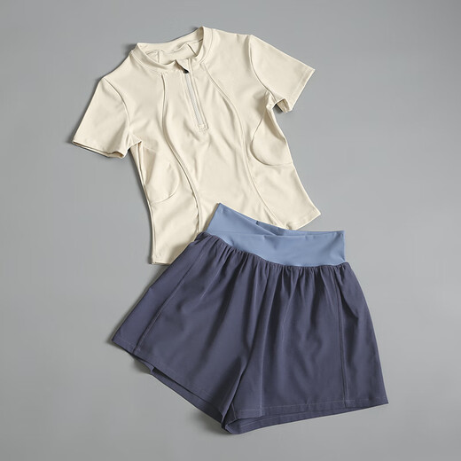 LULU Lulu Sportswear Suit Women's Summer New Quick-Drying Fashion Internet Celebrity Pilates Training Fitness Running Yoga Ivory White + Khaki L