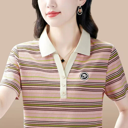 御仕达时尚妈装短袖T恤夏季休闲上衣中年女洋气减龄显瘦打底衫 9926咖色 M