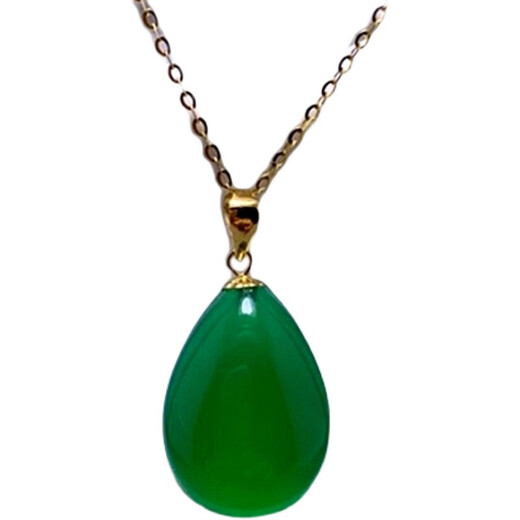 OEMG water drop jade single pendant, simple and thick 18K gold buckle inlaid with natural chalcedony pendant birthday gift 18K rose gold model