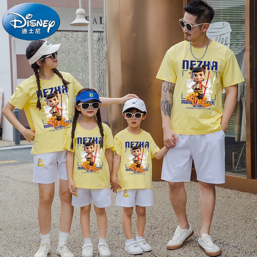 Disney's special Internet celebrity Nezha high-end parent-child clothing summer family of three and four 2025 new trendy pure cotton T-shirt suit red front silver gun single top 100 boys