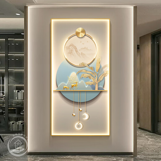 画挂墙壁吉星高照轻奢风玄关装饰画福鹿抽象壁画灯现代装饰画 LP-9357 60*12047格调黑LED灯画(插电22