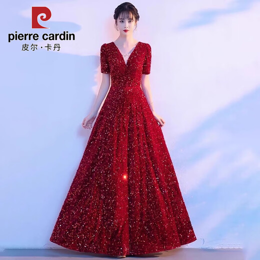Pierre Cardin's new large choir dress, student singing red song, long dress, poetry recitation, adult choir conductor performance dress, red S