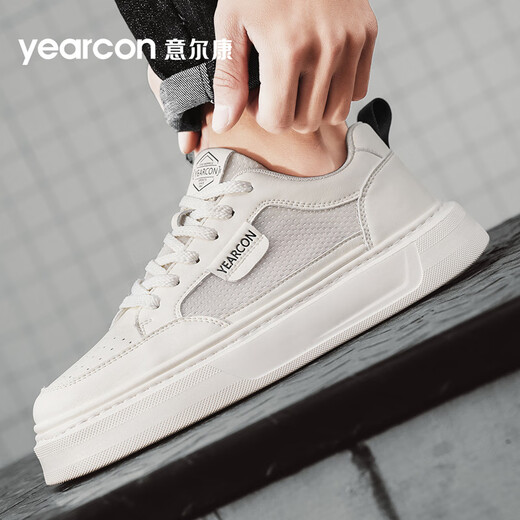 Yierkang Herrenschuhe Casual Board Schuhe Herrenhöhen verstärkten, atmungsaktives und nicht müde Füße bequeme Sportschuhe weiche Sohle-Kee-resistente, vielseitige weiße Schuhe Beige/schwarz 4884 39