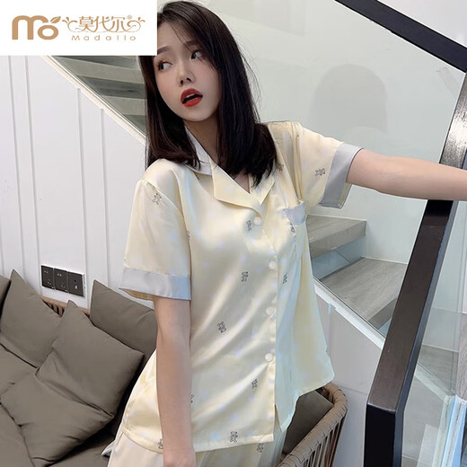 莫代尔泡泡熊冰丝睡衣女夏天凉感短袖长裤网红感薄款春秋丝.绸家居 YFY-9905凉感面料】 M 建议80-100斤】
