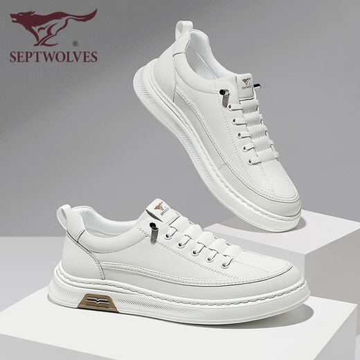 Seven Wolf men's shoes summer shoes men's white shoes breathable simple lace-up thick-soled sports shoes non-slip casual shoes white 1047 41