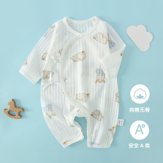 【纯棉连体衣】儿童哈衣夏季长袖新生儿睡衣婴儿蝴蝶衣和尚服薄款 H51201B玫瑰小熊 59cm