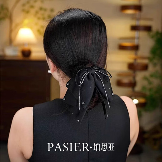 Bosiya Bow Ribbon Clip Women's 2025 New Black High-end Hair Clip Simple Versatile Ponytail Clip Light Luxurious Headwear Black Bottom Clip About 4cm Gift Box for Girlfriend