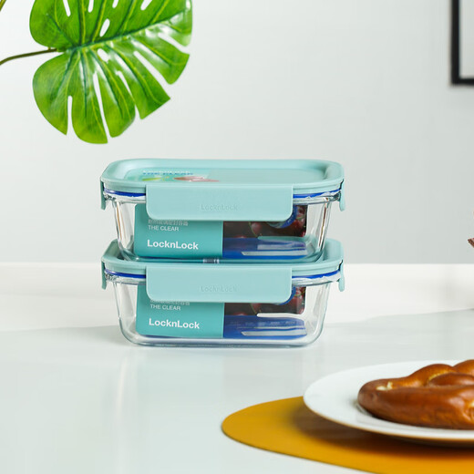 Lock Lock (Lock/Lock) Caja de lonchera de vidrio Calefacción de microondas Especial Tazón Fruit Bento Box Office Trabajador de cuestión de alimentos con caja de almuerzo *2 Mint Blue LNG428S6630ml
