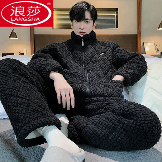 
LangSha men's pajamas winter plus velvet thickened coral velvet three-layer cotton jacket turtleneck zipper flannel home clothing set 9926 men's [turtleneck zipper + cotton pants L [height 162-172, weight 100-125