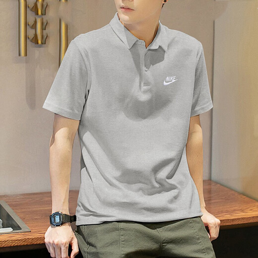 耐克（NIKE）短袖T恤男士2025夏季新款运动服透气POLO衫翻领上衣半袖FN3895 纯棉FN3895-063灰色刺绣小标 S /165/推荐100-120斤