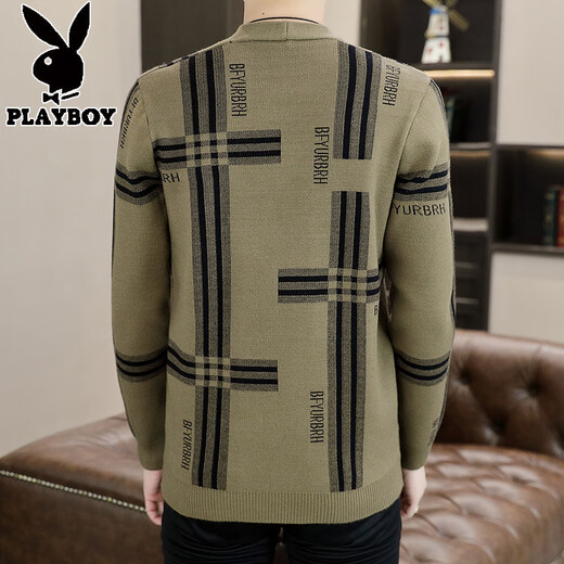 Playboy (Playboy) Cardigan Jacke Herren Frühling und Herbst 2025 Casual Revers Top Strick -Pullover Schwarzer Jacquard -Pullover We23873 Khaki 3xl