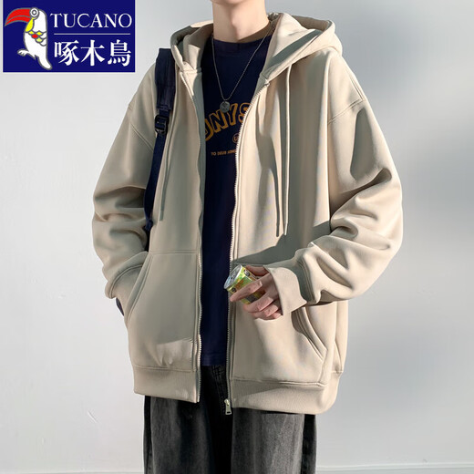 Woodpecker (TUCANO) spring and autumn hooded sweatshirt men's trendy American heavy jacket men's young couple casual loose tops men's clothing QCC-B502-FK693 Black XL