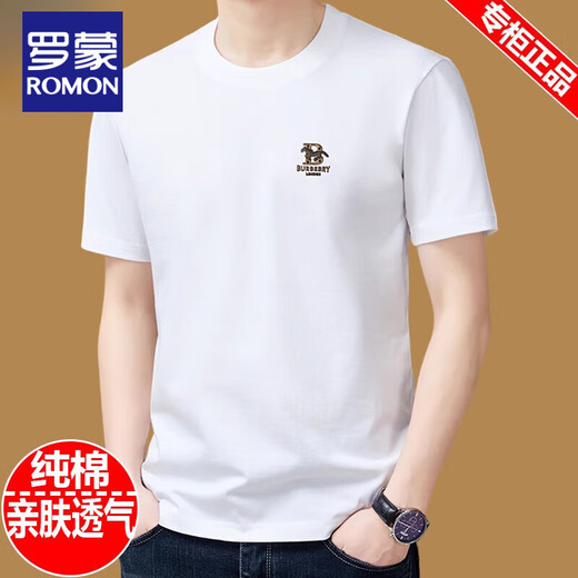 Romon reines Baumwollkurzärmel-T-Shirt für Männer runden Hals Sommer 2025 Neues T-Shirt Lose obere halbe Ärmeln Männer Mode Tapricot Color 9929 Modell M 165 suggeriert 90jin [Jin entspricht 0,5 kg] -120jin [Jin gleich 0,5 kg]