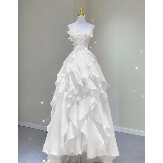 Kang Meishi Super Fairy Hochzeitskleid High-End-Rock Feel Light Luxury Host Bankett Kunst Prüfung Abendkleid Nische Leichtes Engagement weiß Reißverschluss Langstil XL