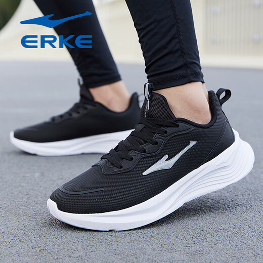 Hongxing Erke Sports Schuhe Herrenschuhe 2025 Neue Sommer Soft Sohle Running Shoes Herren -Mesh Atmungsfreie schwarze Schüler Reiseschuhe, Schwarz/zirkulierender grau 3523 [Lederflächen wasserdicht] 38