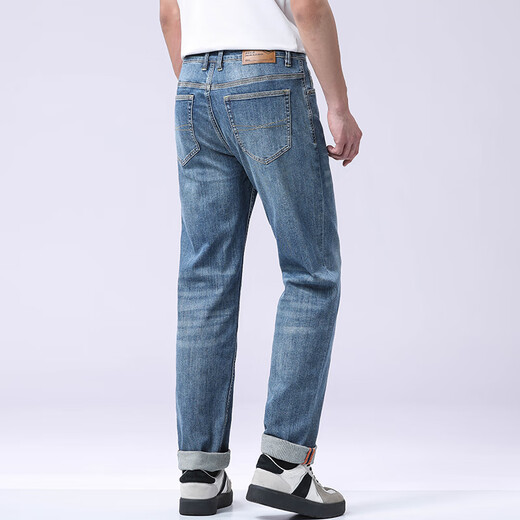 Bosch Fort counter jeans for men's spring and summer loose straight pants versatile extended trousers elastic casual washing trend blue regular 15619 29 (29)