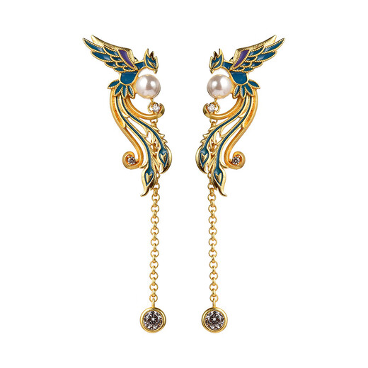 National Museum of China Empress Xiaoduan Nine Dragons Nine Phoenix Crown Phoenix Feather Gilded Earrings National Museum New Chinese Style Retro Jewelry Gifts for Friends Nine Dragons Nine Phoenix Crown Phoenix Feather Gilded Earrings