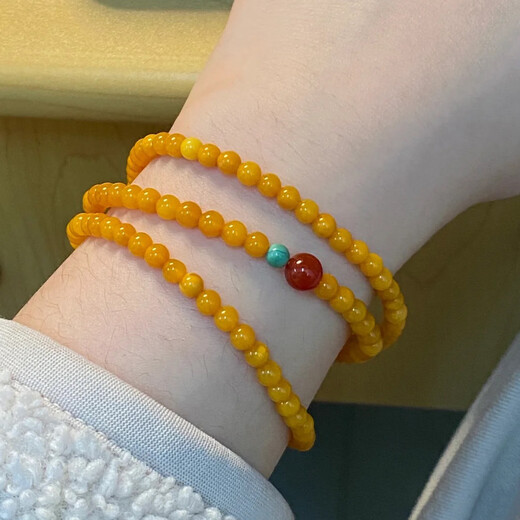 Iosn Yi Ru Ji Go Xiaomi Pearl Beeswax Bracelet Chicken Oil Yellow Women's Natural Old Honey Bracelet Amber 4mm Green Pine Three Circles 4mm Dark Old Honey Single Circle, Natural Beeswax Can Issue Certificate Clean Hand Circumference 15cm