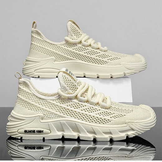 Huilirui Coconut Shoes Men's Shoes New Breathable Hollow Mesh Shoes Men's Sports Shoes Non-Slip Casual Flying Daddy Shoes Q9221 Gray 40