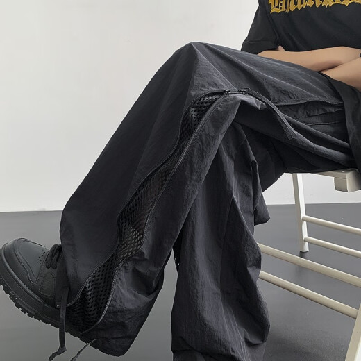 即势美式户外冰丝速干冲锋裤子男款夏季休闲工装裤设计感阔腿登山长裤 浅灰色K79-HMFS XL 【建议120斤-140斤】