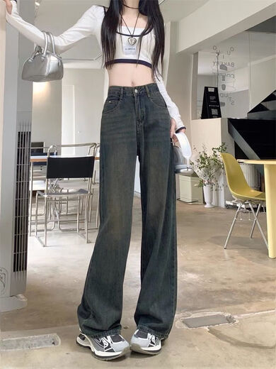 俞兆林（YUZHAOLIN）水泥灰窄版直筒牛仔裤女2025夏季新款高腰百搭显瘦加长拖地阔腿裤 826水泥灰-【常规版】 S