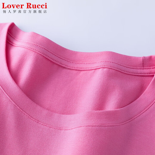 LOVER RUCCI西柚红纯棉七分袖t恤女士中袖宽松减龄春秋体恤夏季2025新款上衣 W6172冰蓝 中袖 M (建议80-105斤)