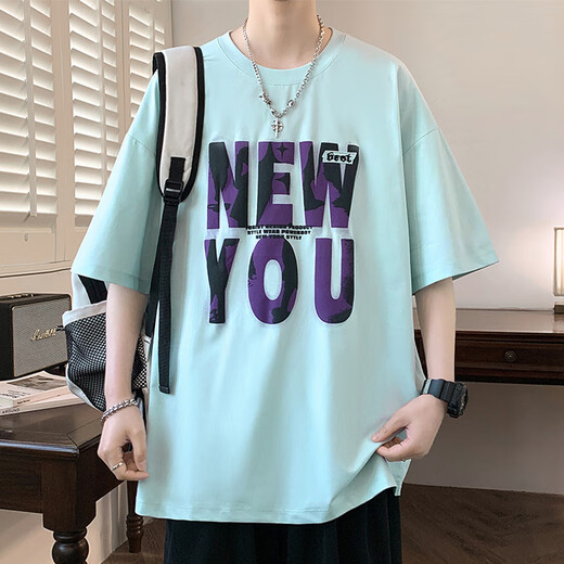 Long peach foam letter printing short-sleeved men summer casual loose five-point half-sleeved T-shirt for men youth couples T-shirt T-shirt T-shirt T-LF5012 black M about 85-110Jin [Jin equals 0.5 kg] can be worn