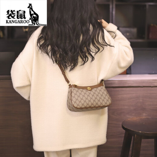 Kangaroo (KANGAROO) Luxury | Brand Genuine Leather Bag Women's Bag Shoulder Crossbody Bag 520 Valentine's Day Birthday Gift for Wife and Girlfriend Coffee Color Anniversary Birthday Gift for Girlfriend Wife Gift Box