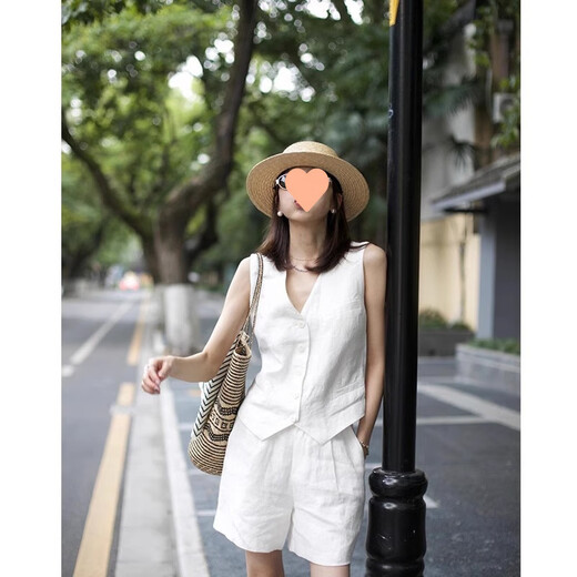 FHHUABD日系亚麻西装短裤女夏高腰薄款小众阔腿棉麻休闲五分裤 浅蓝色【692】 S