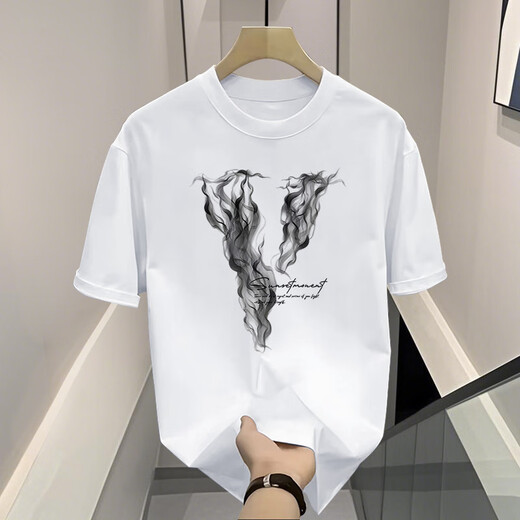 
Bin color heavy short-sleeved T-shirt for men's summer new trendy brand retro American casual cotton T-shirt niche design short-sleeved black XL [suitable for 140-160Jin [Jin equals 0.5 kg]]