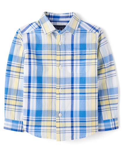 The Children's Place Baby Boys & Toddlers Poplin Long Sleeve Button-Down Shirt Sun Valley Plaid 6-9 Months