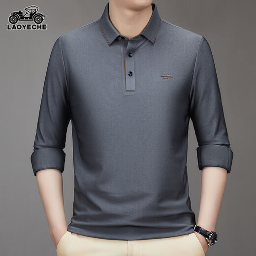 老爷车长袖t恤男士2024秋冬新款中年翻领爸爸装休闲打底Polo衫男 cq3886灰绿 10XL 10590-110斤
