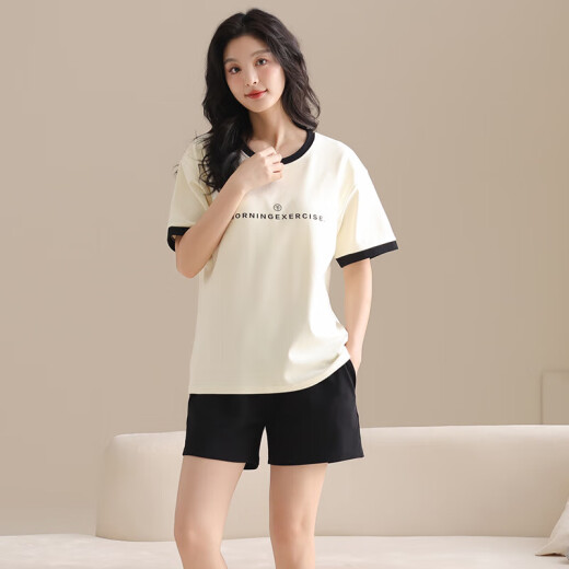 [纯棉]睡衣女夏季套头短袖短裤休闲款家居服套装可外穿女cker CKE-W6174A L