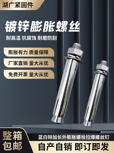 OUOETY镀锌膨胀螺丝蓝白锌加长螺栓拉爆螺丝钉铁膨胀管M6M8M10M12 12200一箱240个