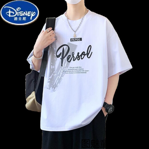 Disney 2025 Nouvel adolescent T-shirt à manches courtes pour hommes Été de lycée d'été Big Big Child's Summer Clothes Top 693 blanc 170 m