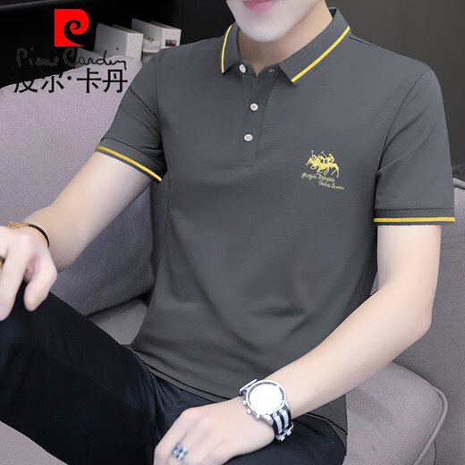 皮尔卡丹（pierre cardin）珠地棉刺绣Polo保罗衫男士修身短袖t恤夏季翻领上衣透气半袖男装 S5012款 黑色 M 适合95-115斤