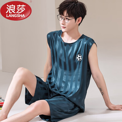 Langsha Pyjamas Herrenweste ärmellose Shorts Zweiteiler Anzug Sommer Dünner Ice Seide Kühltrockne Ball Uniform großer Schüler [ICE SILDE EMEVELEVELESSAUS-Anzug] Q9905 L Männer [100-125jin [Jin gleich 0,5 kg]]]