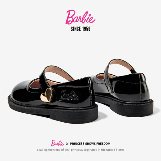 Barbie Children's Shoes Girls Spring and Autumn Single-Leather Small Leather Shoes Student Campus Performance Black Leather Shoes Bright Leather DA6711 Black 38