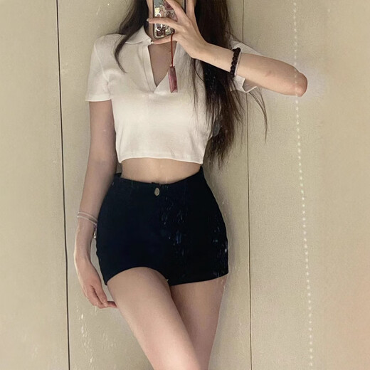 Qianyouyue Summer New High Waist Tight Denim Shorts Ultra Short Hot Girl Hot Pants Black S