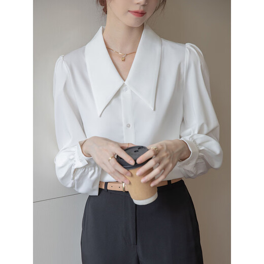 Yanxian large size white shirt professional wear for women fat mm200Jin Jin equals 0.5 kg loose long-sleeved wide-collar chiffon shirt professional base shirt white long-sleeved wide-collar shirt 4XL