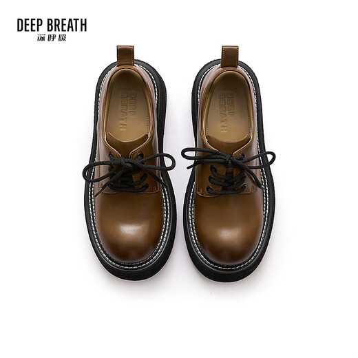 DEEP BREATH Deep Breath Women's Shoes Cowhide Low Top Strap Thick Sole Derby Shoes Gentleman Shoes Women's Shoes AX13117 Yellow Brown 37