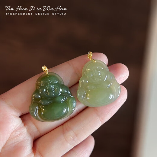 Bhiodha gold shop jade and field jade 18k gold necklace Maitreya Buddha male pendant jade jade Buddha hanging female laughing Buddha Gao Bingqing white pendant (18K gold button head) Lao Feng