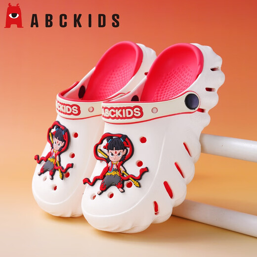 ABC KIDS children's hole shoes for boys 2025 new summer Nezha slippers non-slip soft-soled beach shoes baby parent-child slippers white and red [National trend Nezha] 26 - 27 [Inner length 18CM]