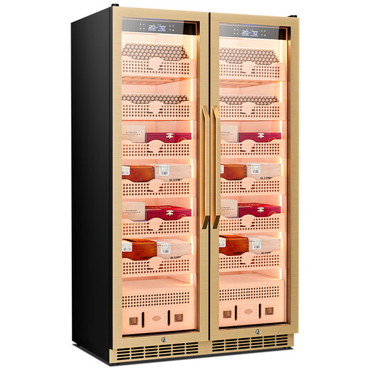 Kelong 680C cigar cabinet with constant temperature and humidity, precise frequency conversion, cedar wood liner and shelf, WiFi smart IoT control, air-cooled water ion ammonia removal compressor, cigar and red wine dual-purpose cabinet, rose gold luxury accessories, clean ammonia + WiFi + cedar wood liner and shelf, thick version (depth 680mm)