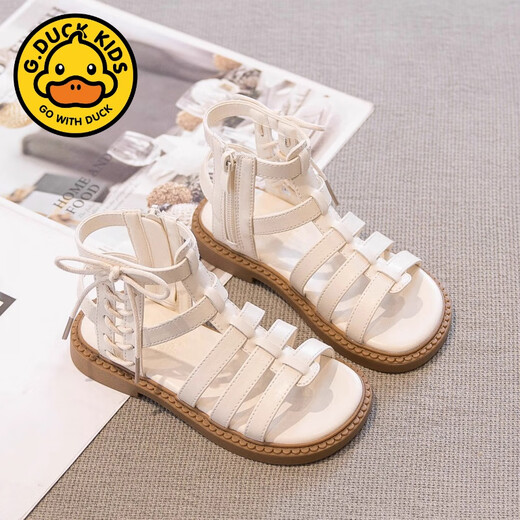 G.duck Girls Roman Sandals Open Toe 2025 Summer New Children's Shoes Beach Shoes Princess Style Big Girl Baby Beige 34 Inner Length 21.7cm