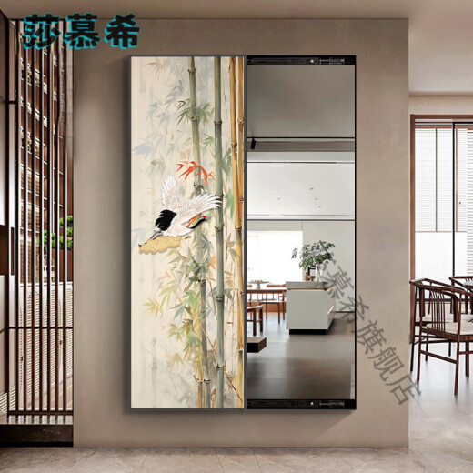 
ShamUXI (SHAMUXI) bamboo report safety living room hidden full length mirror decorative painting new Chinese style entrance mirror hanging painting bedroom wear fitting mirror WH-725-C-bamboo report safety 50*150+ crystal porcelain scratch-proof + left push-pull