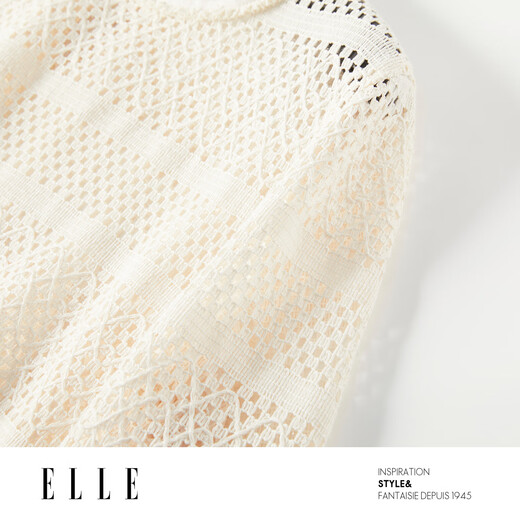 ELLE Cream Venus French fringed round neck casual shirt for women 2026 summer new hollow blouse off-white S