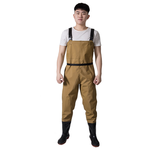 Hongshiyu waders, half-length waders, waterproof fish trousers, wading trousers, rain pants, one-piece full-body reservoir lower body men's fishing suit, 85 silk yellow three-in-one mesh half-length 42 (sports shoe size)