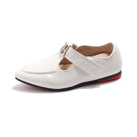 
Xianxiu girls retro pointed-toe leather shoes soft-soled rhinestone boy British style single shoes V6629 white 27:15.9cm